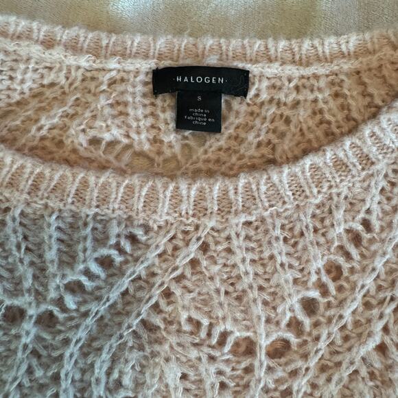 Halogen Soft Girl Pink Sweater Mohair Wool Blend sz S open crochet knit blush - Picture 2 of 8